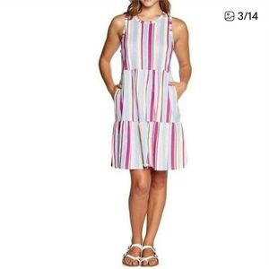 Gap Multi Colored Rainbow Stripe Sleeveless Tiered Mini Dress XXL Summer Cotton